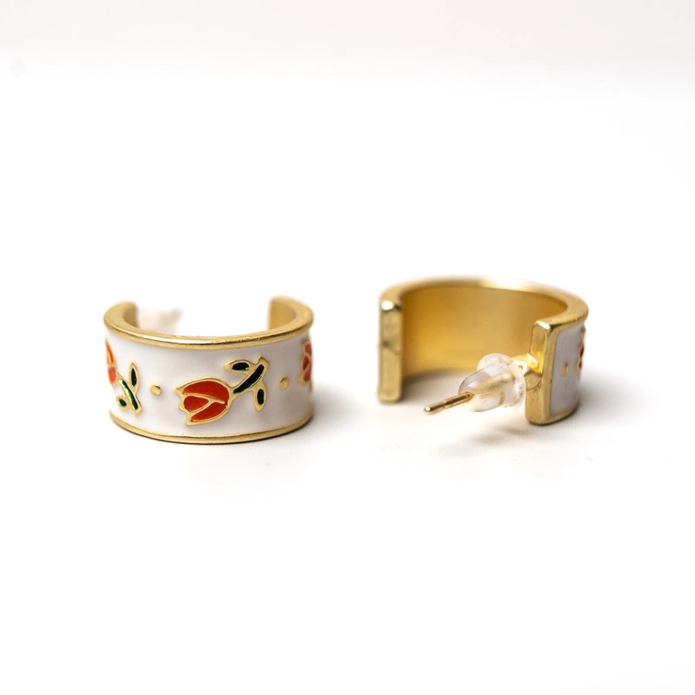 Enamel & gold floral hoops β¨π· - Picture 2 of 3
